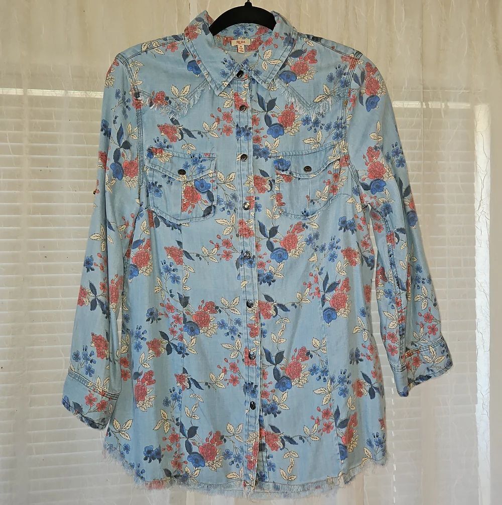 Reba Light Blue Floral Snap-Button Shirt